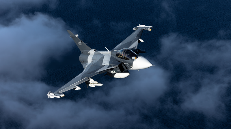 Jas 39 Gripen E beväpnad med jaktrobot Meteor. Foto: Per Kustvik/Saab