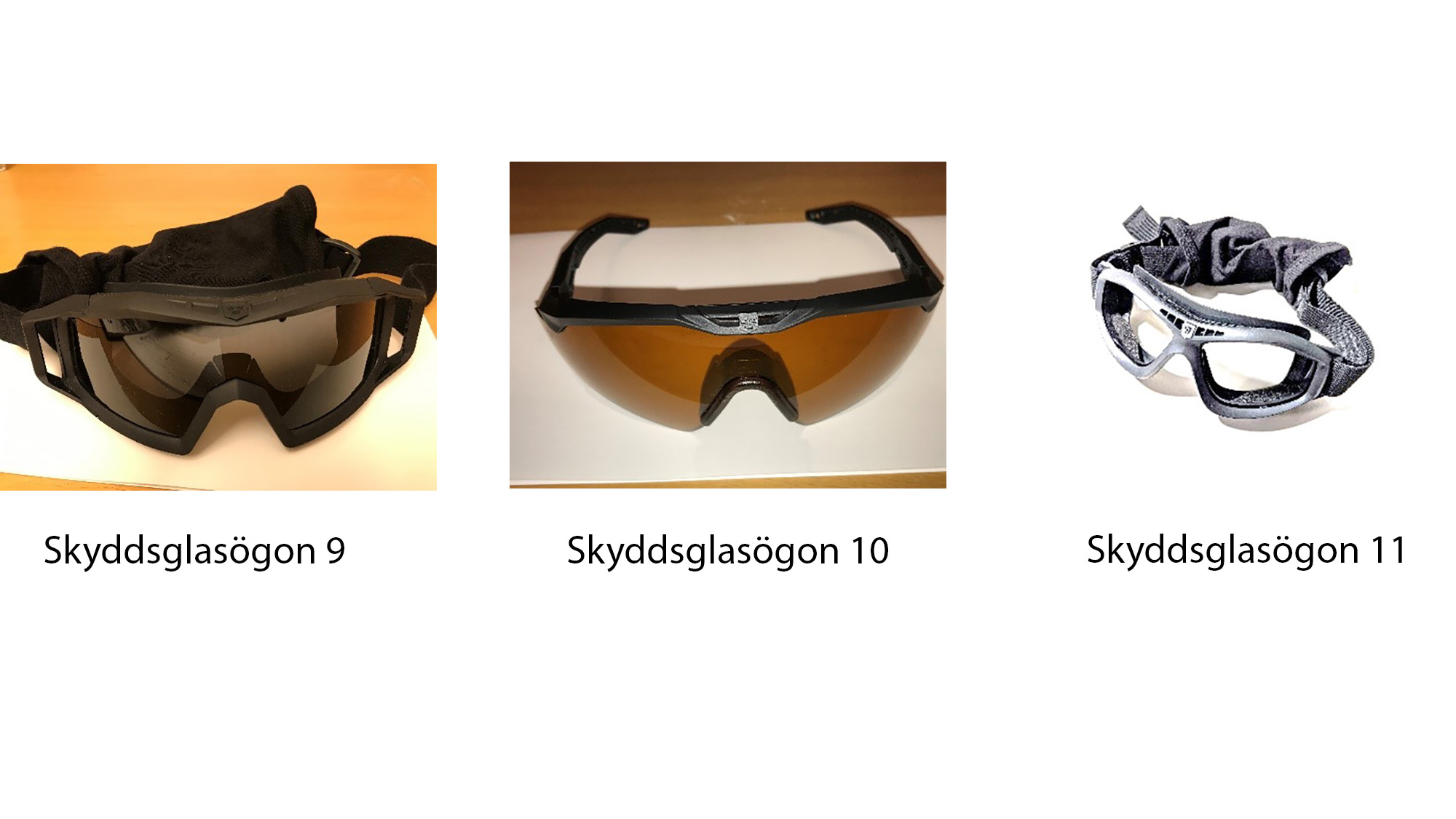 Skyddsglasögon 9, 10 och 11.