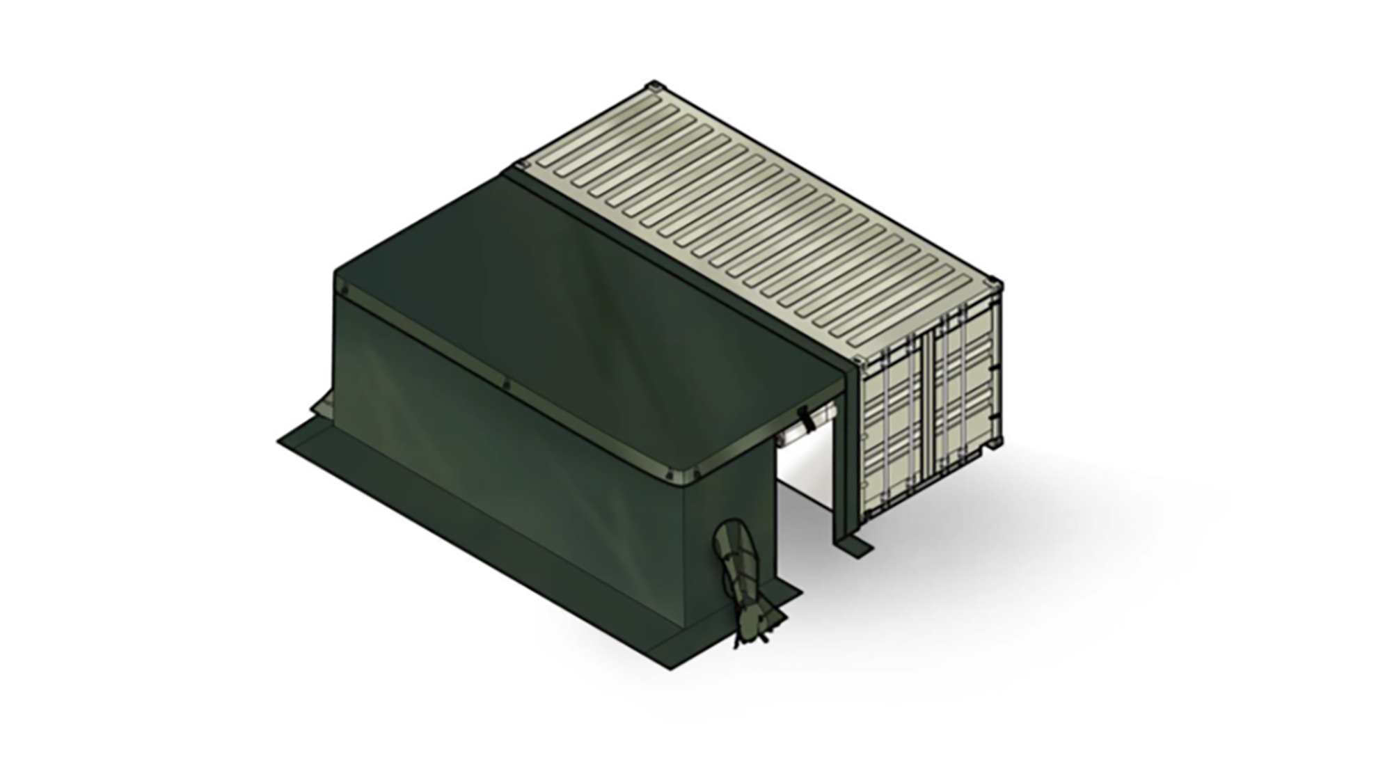 Bilden visar en illustration av containertältet. 